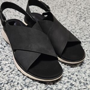 Bionica Black Cross-Strap Sandals with Cream Sole